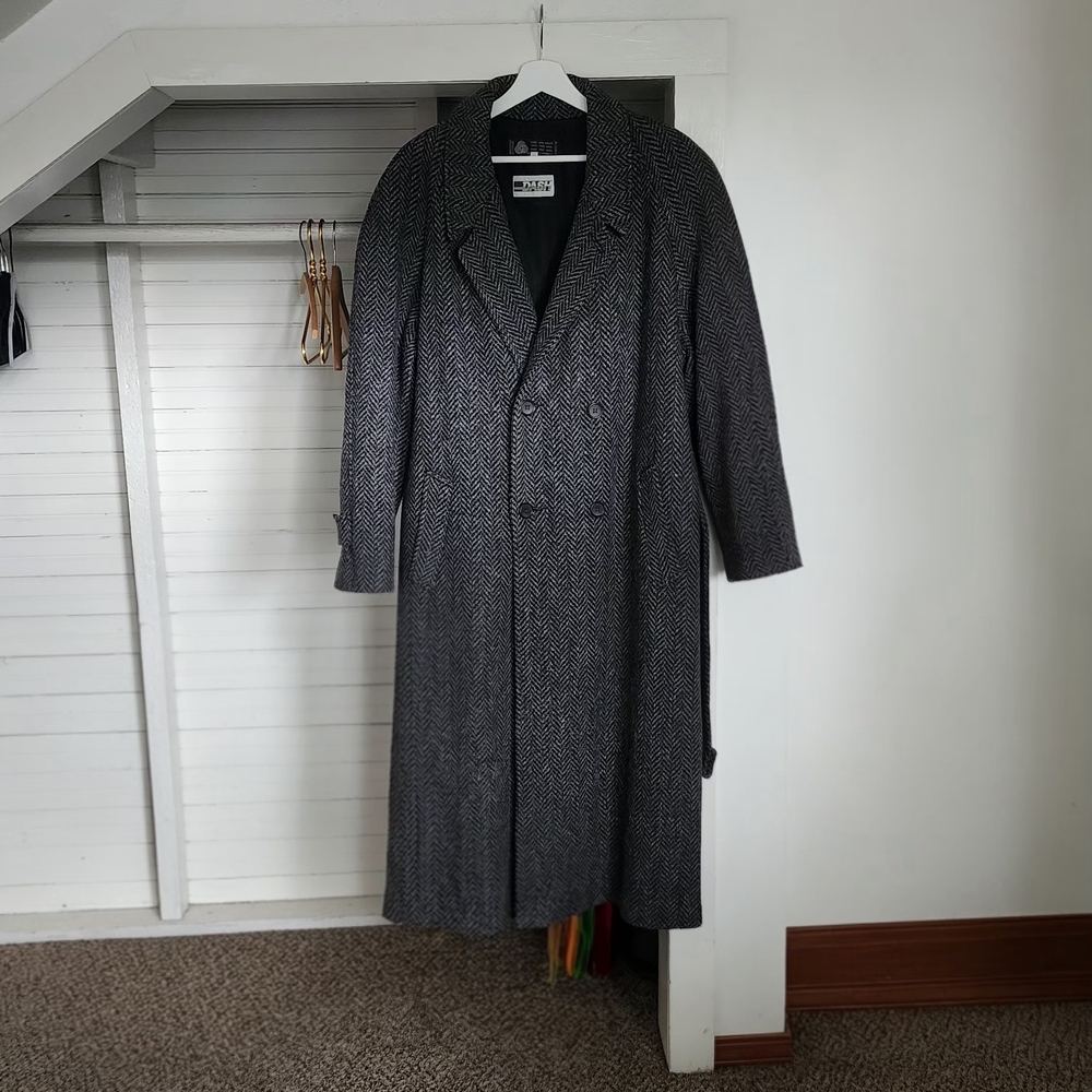 Vintage Gray Herringbone Long Coat